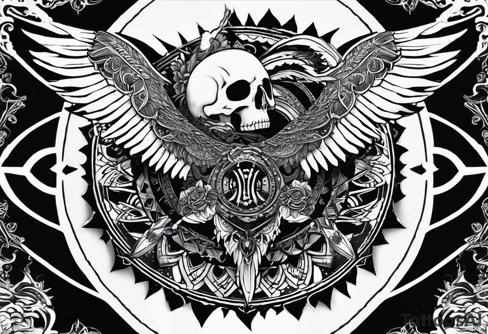 black kali, goddess pirate, alien, angel, pachamama, valkrye, warrior, flying, skull, lotus azul, wing, eagle, zenza resonance, stars, 5D, anahata chakra tattoo idea