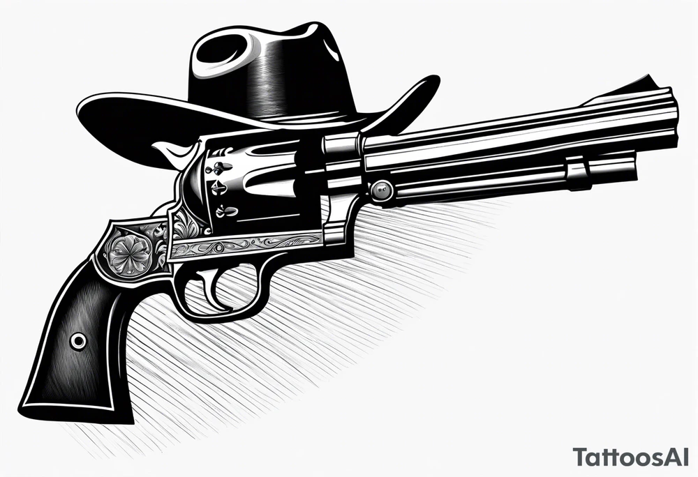 Cowboy hat with a .45 revolver and a rifle tattoo idea