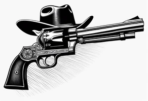 Cowboy hat with a .45 revolver and a rifle tattoo idea