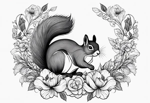 floral with small animals. Squirrels, birds tattoo idea