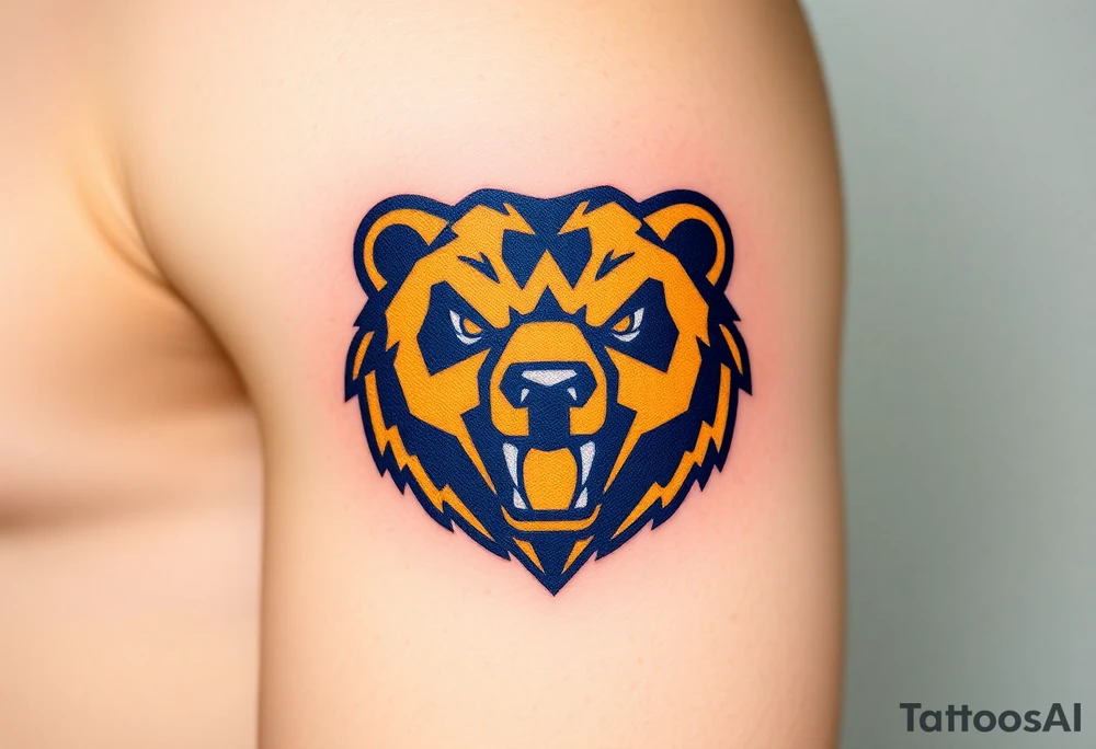University of Northern Colorado bear mascot  head with Navy blue and yellow with UNC lettering Above head tattoo idea