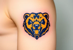 University of Northern Colorado bear mascot  head with Navy blue and yellow with UNC lettering Above head tattoo idea