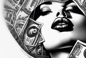 lips biting money tattoo idea