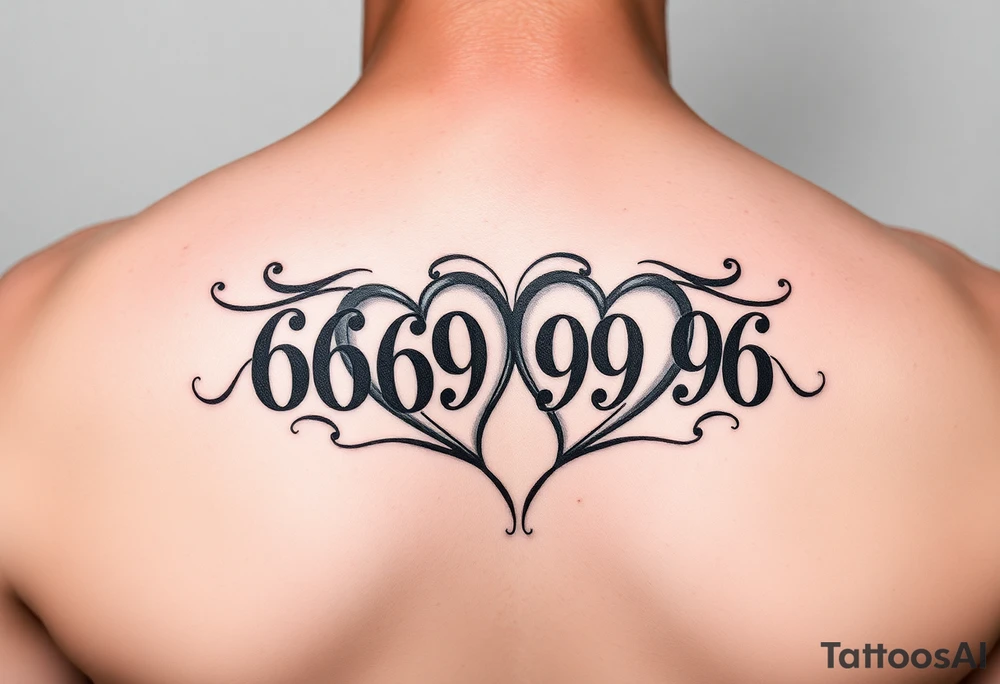 Meaningful memorial tattoo for grandparents with numbers 6669 and 9696 hearts tattoo idea