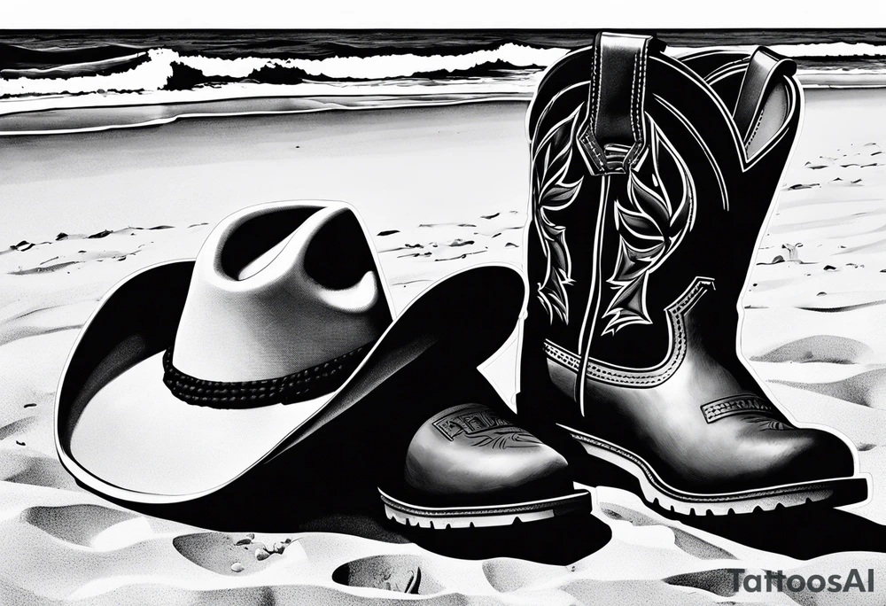 Keep it simple. A pair of timberland boots next to two flip flops and a cowboyhat on the Beach. tattoo idea