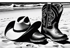 Keep it simple. A pair of timberland boots next to two flip flops and a cowboyhat on the Beach. tattoo idea