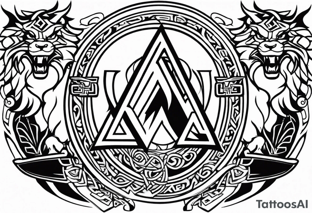 Valhalla  sword shield axe Valknut  dragon lion tattoo idea