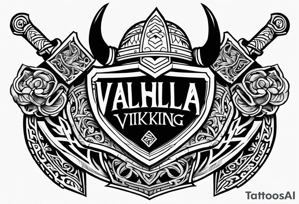 Valhalla viking helmet 
Sword shield tattoo idea