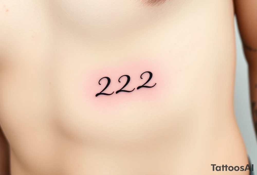 224 tattoo on ribcage under chest left side an elegant handwritten calligraphy style. The digits are slightly italicized with a smooth flowing script. The lines are clean, refined, and slightly bold at the base, giving a subtle brush-pen effect. tattoo idea
