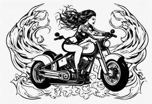i want a tattoo of a girl riding a motorcycle with flames the words “Viking Customs” tattoo idea