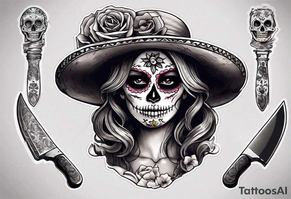 La catrina, cooking, day of the dead, knives tattoo idea