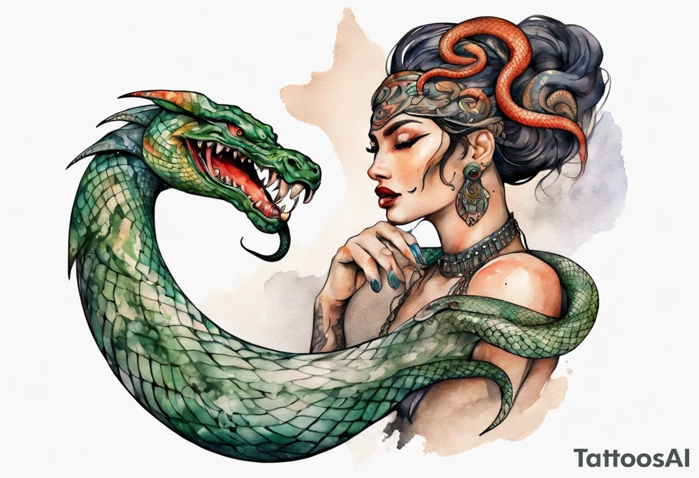 a Naga with a woman's face and the body of a serpent tattoo idea