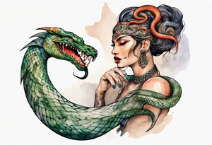 a Naga with a woman's face and the body of a serpent tattoo idea