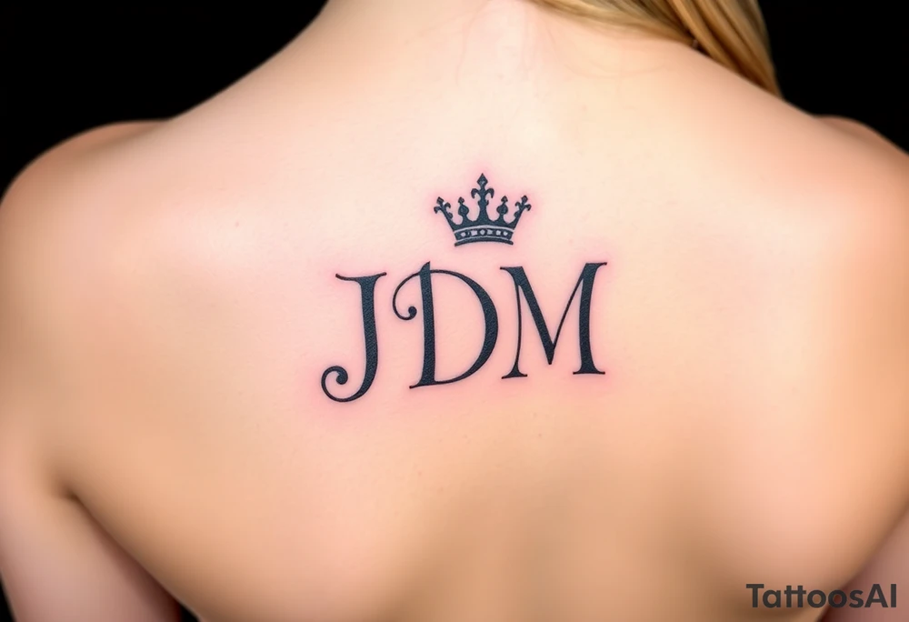 Letters JDM on inner wrist/forearm with crown on the J and a halo over the M tattoo idea