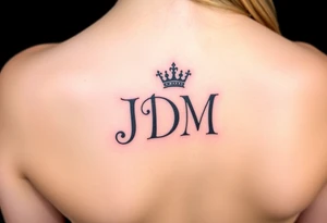 Letters JDM on inner wrist/forearm with crown on the J and a halo over the M tattoo idea
