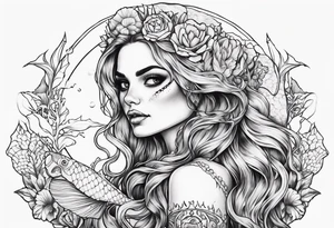 skeleton mermaid tattoo idea