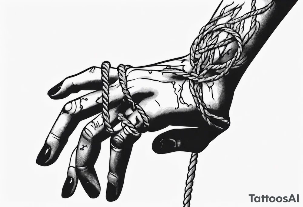 hand with a rope manipulating a human tattoo idea