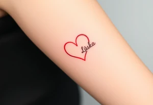 A heart-infused infinity symbol, one loop forming a heart shape, with "Láska" in deep red blending into the design tattoo idea