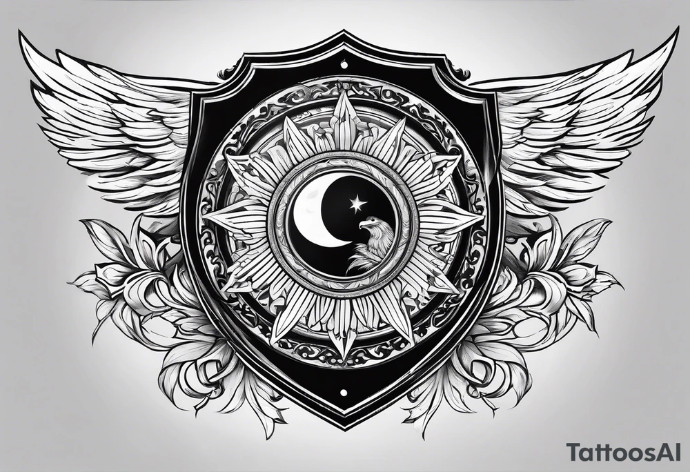 Protective shield with a sun and blond hair tattoo idea