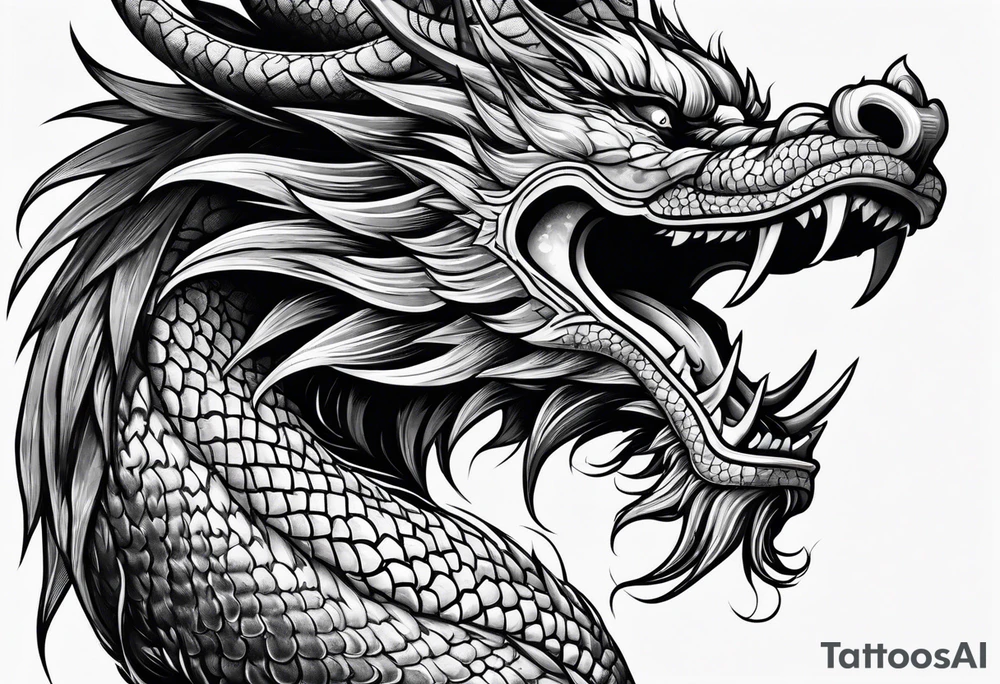 Chinese dragon mouth closed, black, shoulder tattoo idea Chinese dragon mouth closed, black, shoulder tattoo idea
