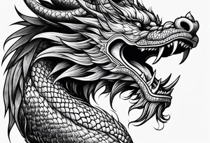 Chinese dragon mouth closed, black, shoulder tattoo idea