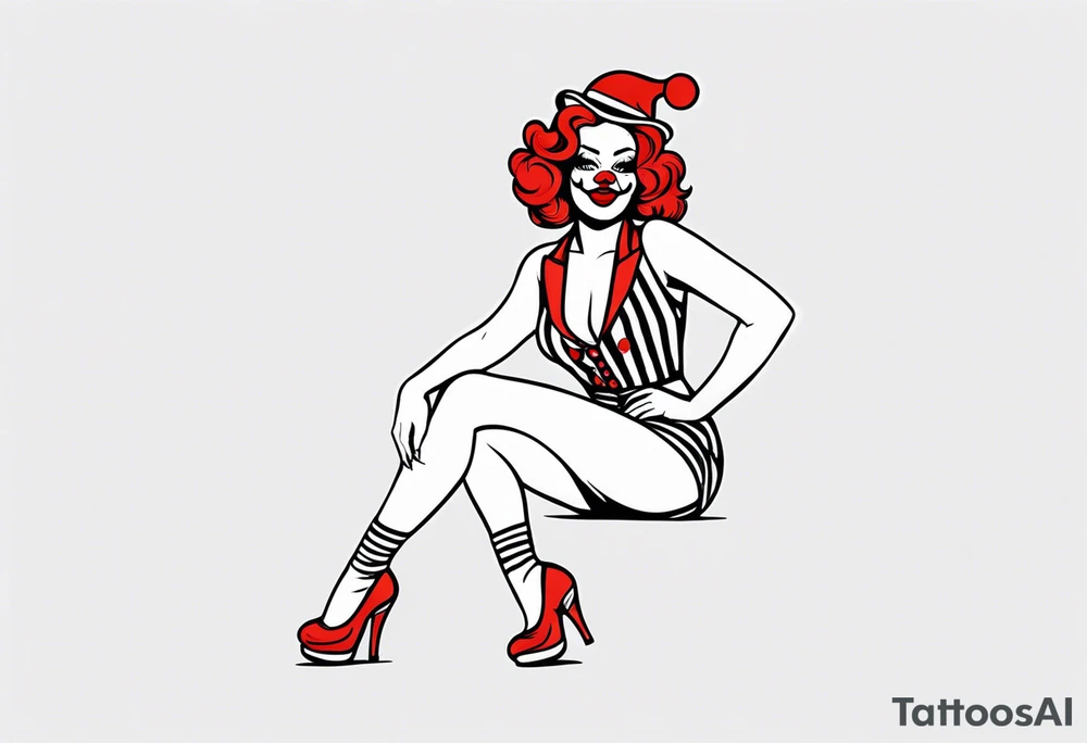female pin up clown full body tattoo idea