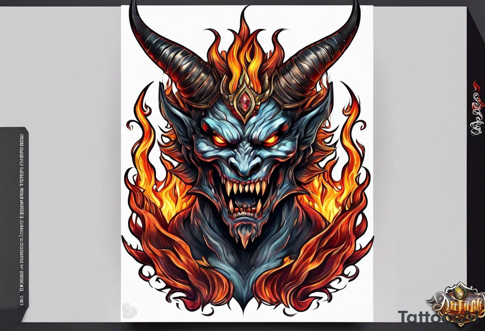 demon with flames tattoo idea