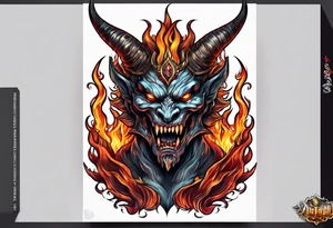 demon with flames tattoo idea