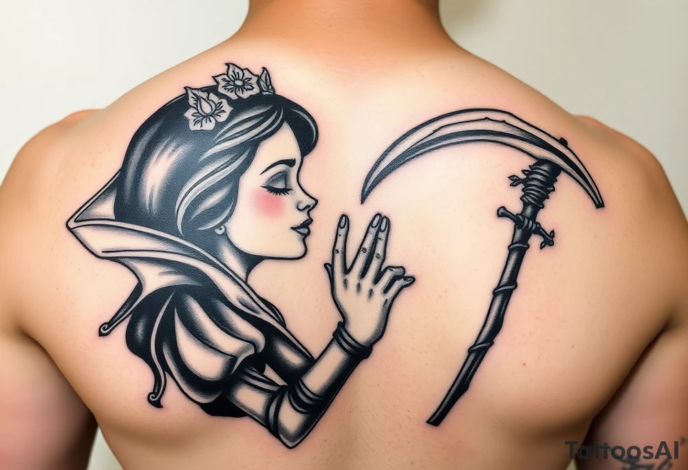 Snow white kiss or death with grim reaper tattoo idea