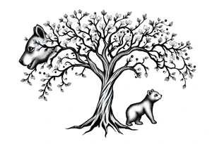 Tree of life and mama bear and one cub tattoo idea