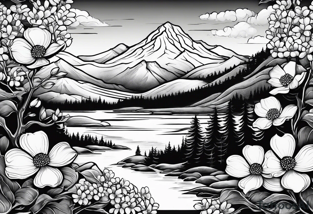 Dogwood flowers and mountains tattoo idea