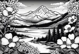 Dogwood flowers and mountains tattoo idea