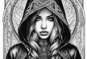 Hidden gothic hooded girl tattoo idea