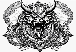 Valhalla sword shield dragon axe Valknut barbed wire chains valknut tattoo idea