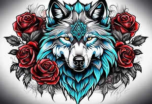 Wolf combined with roses and skulls tattoo idea