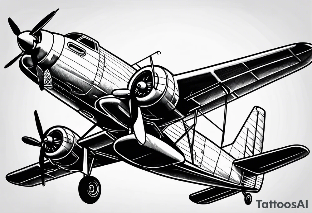 sketch of adventure plane in perspective from the bottom tattoo idea