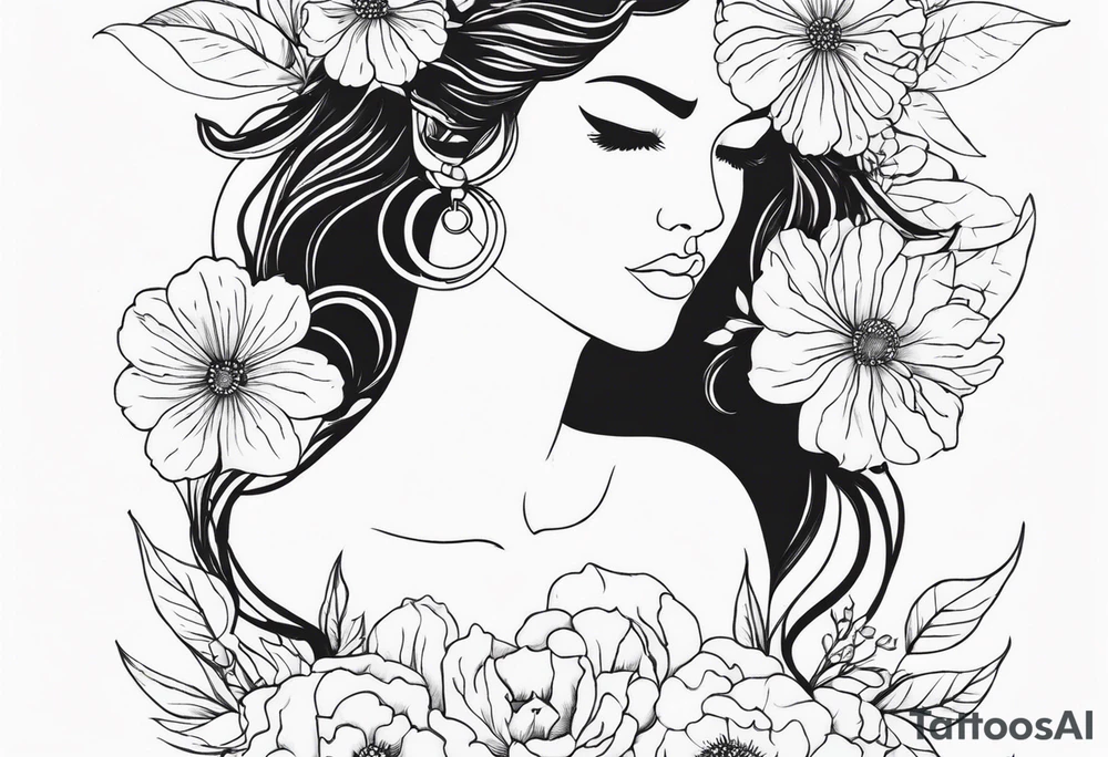Gemini zodiac with flowers tattoo idea