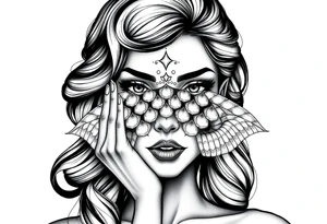 Fortuna as a beautiful woman with covered eyes by material. She holds a scale tattoo idea