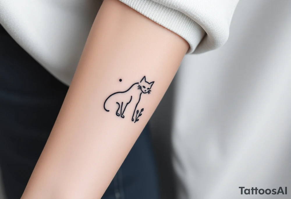Minimalist Artemis symbolism including cat and mugwort tattoo idea