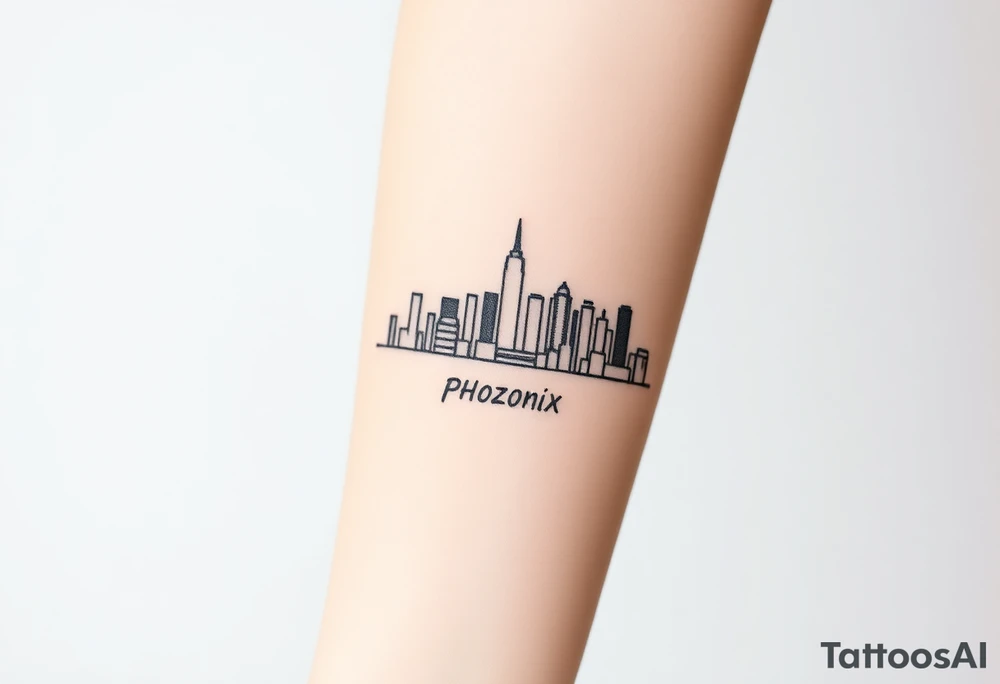 abstract, line drawing of the downtown phoenix arizona skyline tattoo idea