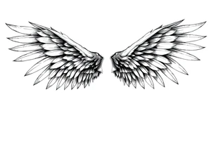 Realistic long angelwings on a back tattoo idea