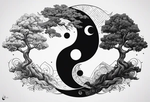 ying yang with a tree as the black part tattoo idea