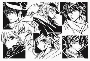 A bunch of anime related pieces for a sleeve tattoo idea
