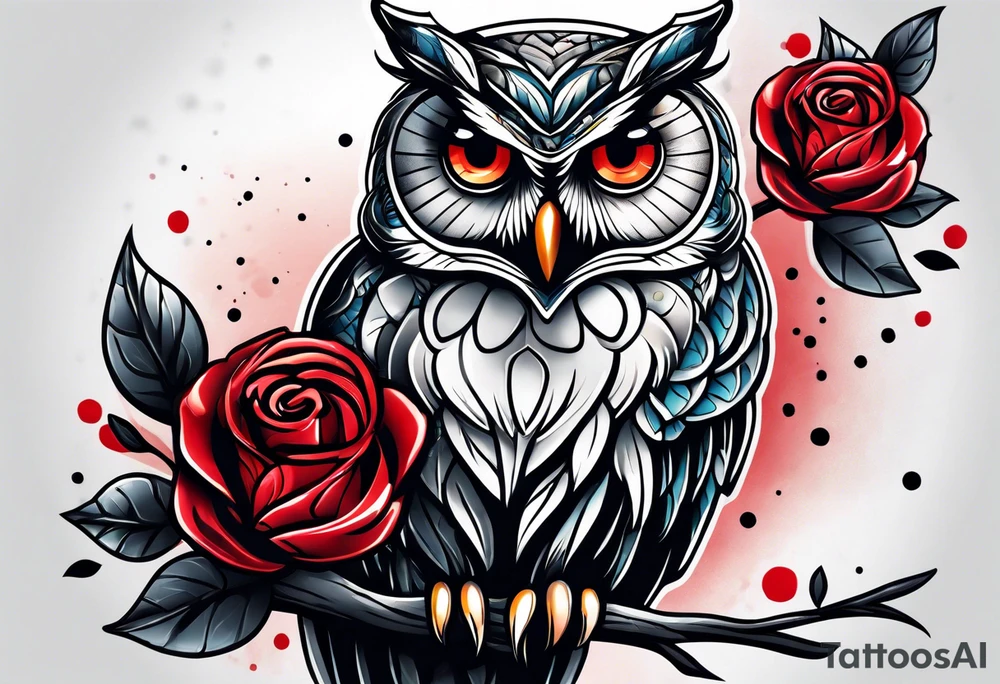 Owl with red roses fore arm tattoo idea