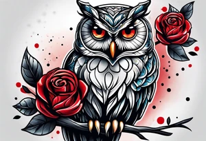 Owl with red roses fore arm tattoo idea