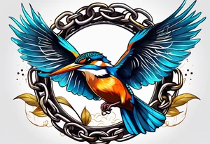 a kingfisher is trapped in a lot of chain tattoo idea