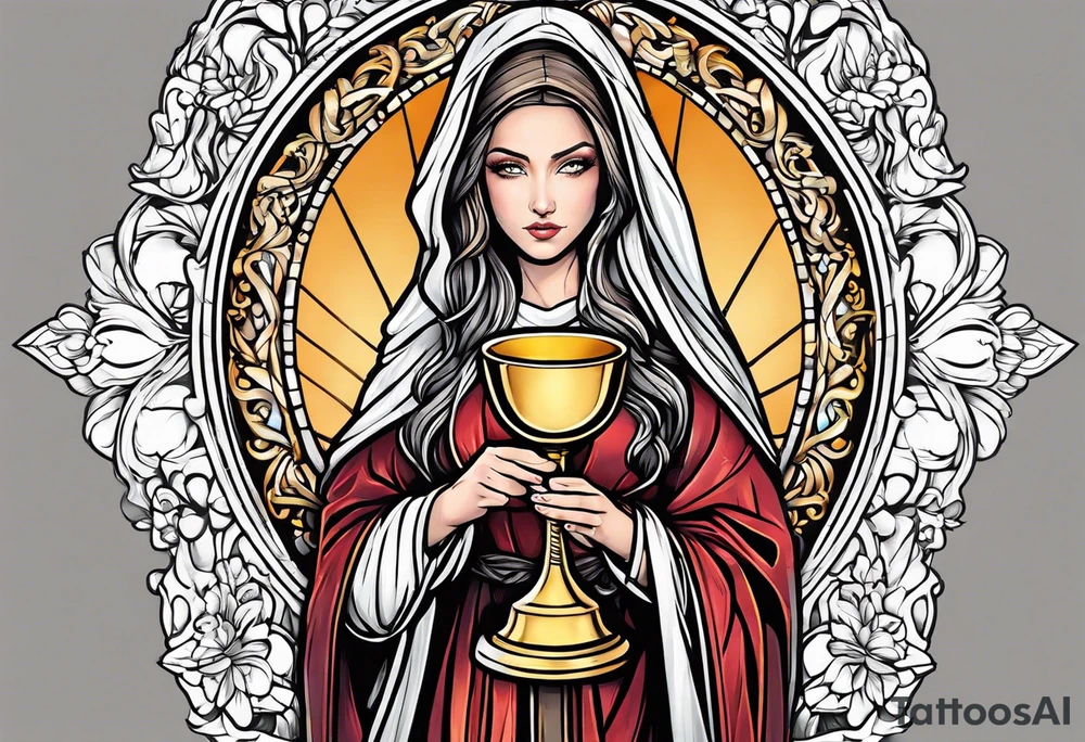 Female saint  holding a chalice tattoo idea