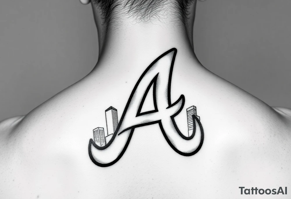Atlanta Braves letter logo “A” overlapping a piece of the Atlanta skyline in the back. Small and jam packed tattoo idea