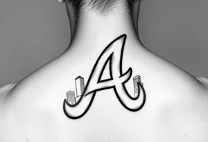 Atlanta Braves letter logo “A” overlapping a piece of the Atlanta skyline in the back. Small and jam packed tattoo idea