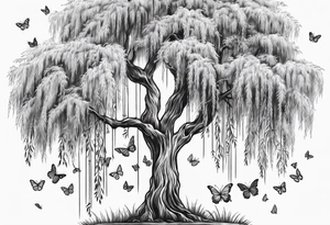 Weeping willow tree with butterflies tattoo idea